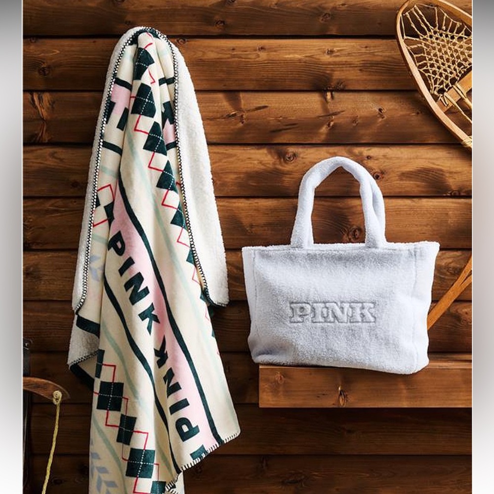 Victoria’s Secret Plush Teddy Tote & Cozy-Fleece Blanket
